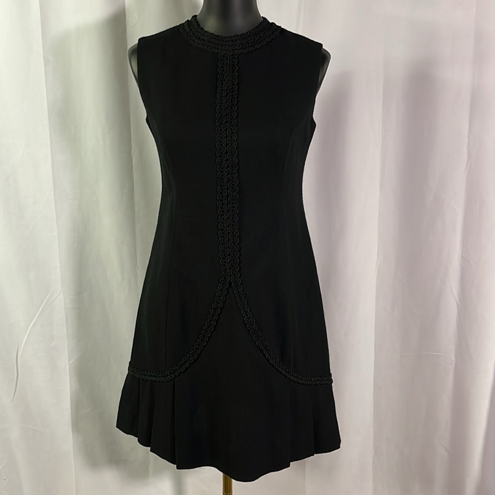 Vintage Lanz Original Black Braided Gimp Trim Sleeveless Pleated Hem Mini Dress